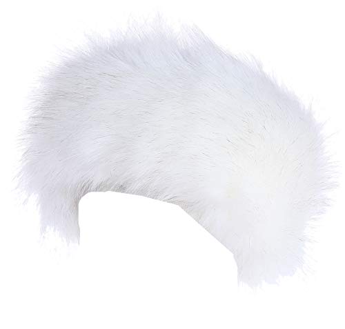 Faux Fur Headband with Elastic for Women's Winter Earwarmer Earmuff(One size,White)