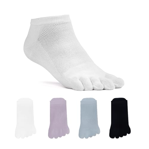 LIFE ESSENTIALS 4 paia di calzini sportivi Barefoot da donna, calze a cinque dita da donna, calze a punta, calze in cotone, morbide e traspiranti (35-40), multicolore, Taglia unica
