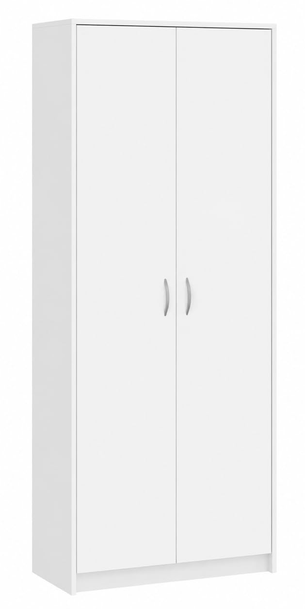 Armoire Polyvalente pour la Maison, Armoire-penderie, de Bureau et à dossiers avec 2 Portes et 5 Compartiments, 180 x 74 x 35 cm (Blanc)