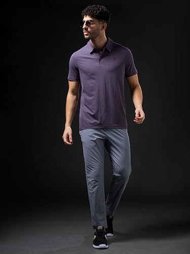 Image of TECHNOSPORT Men's Solid Slim Fit Polo Collar T-Shirt COTFLEX Half Sleeve Button Polyester for Gym Running Workout UPF50+ Anti Odour