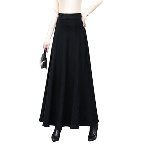 Womens Winter Soft Knitted Long Skirt Vintage High Waist Fall Elegant A-line Midi Pleated Skirt