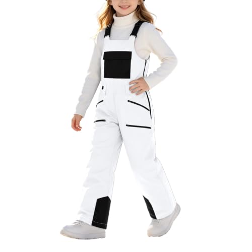 Snow Bibs Kids Waterproof Insulated Snowboard Snowpant with Pockets White - image 1
