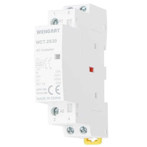 Wengart Premium AC Contactor WCT-25, 50Hz/60Hz AC230V 25A 2NO, Extended Lifespan, Noiseless, Energy-Saving, Compact, Enhanced with Accessories for Domestic Use, White