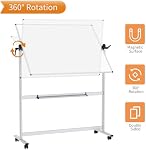 VIZ-PRO Double-Sided Magnetic Mobile Whiteboard, 48 x 36 Inches, Aluminium Frame and Stand | Rolling Dry Erase Board Easel Stand on Wheels with Aluminium Frame for School Office Home 4' x 3'