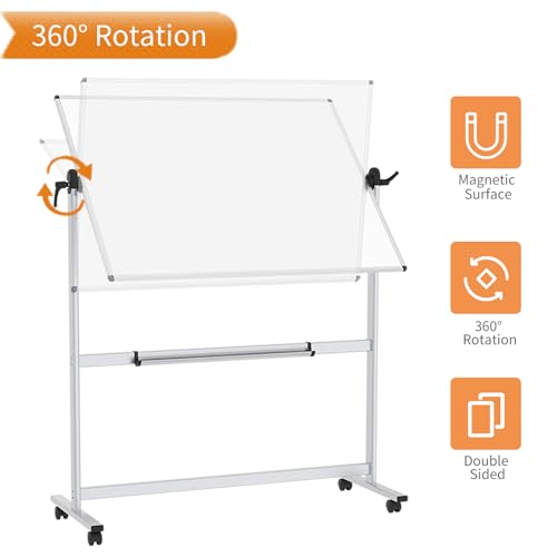 VIZ-PRO Pizarra blanca móvil magnética de doble cara 120x90 cm, con ruedas y marco de aluminio, para oficina y aula - imagen 3