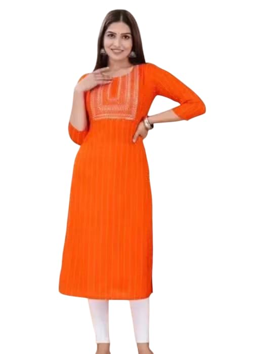 Image of Women Printed Cotton Rayon Kurti | Stylish A-Line Casual & Office Wear Kurta for Women | 3 /4 Sleeve | PF20