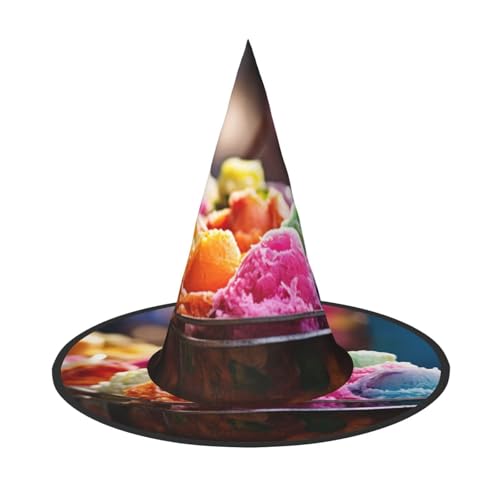 Photo de LEVNDIEJ Chapeau de sorcière d'Halloween imprimé crème glacée pour femme, costume de sorcière, accessoire de déguisement pour femme