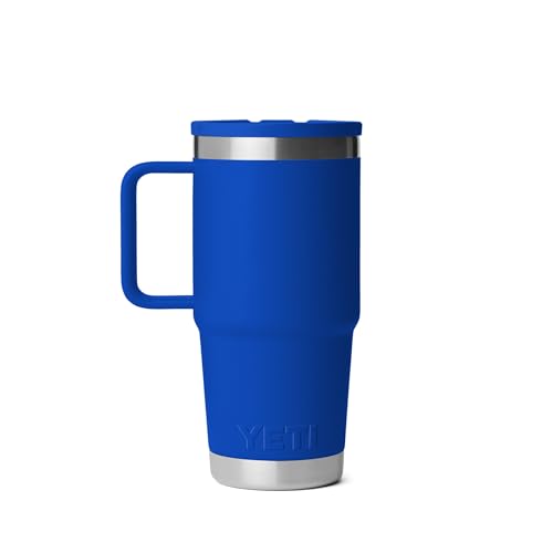 Image of YETI Rambler 20 oz Travel Mug with Flip Straw Lid - Stainless Steel, Vacuum Insulated, Leakproof, Cup Holder Friendly, Royal Blue