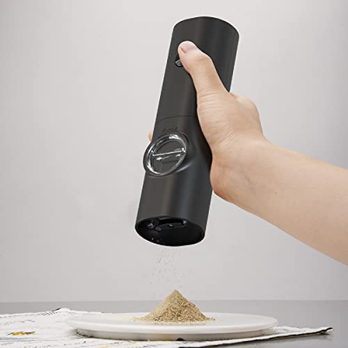 Image of Electric Salt and Pepper Grinder Stainless Steel Pepper Mill with Light Push Button One-Hand Operation Adjustable Coarseness (Black)