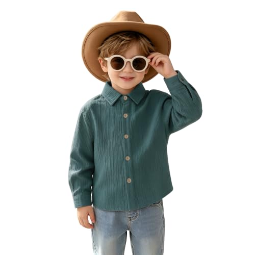 KEKEMI Kid Toddler Boys Linen Shirts Button Down Dress Long Sleeve T-Shirt