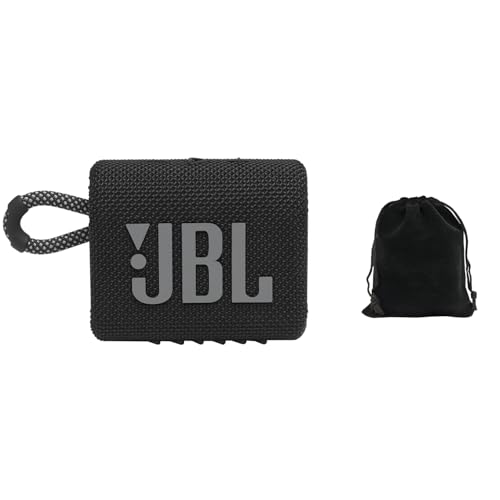 JBL Go 3 - for Portable Use - Speaker with Bluetooth - Built in Battery Waterproof and Dustproof - Includes Storage Pouch (Black)