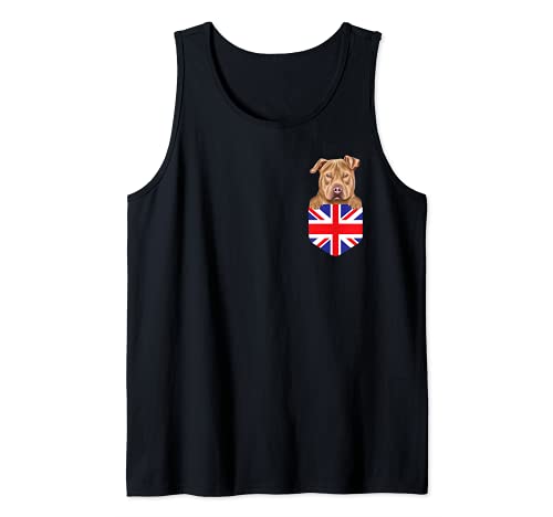 United Kingdom Flag Usa Staffordshire Terrier Dog In Pocket Tank Top, Black