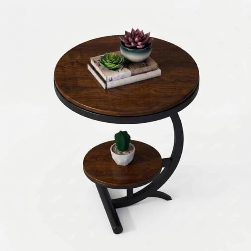 Image of NEST NATURE HAVEN Wood 2 Tier Round Coffee Table Nightstand Bedside Telephone Table with Storage, End Table Sofa Side Corner Table for Living Room Bedroom, Black Brown
