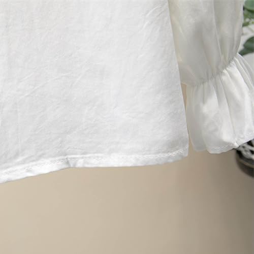 Girls Ruffle Button Down Shirt Pearl Decor Long Sleeve Lapel Collar Blouse with Bowknot School Uniform Tops for 3-13 Years4