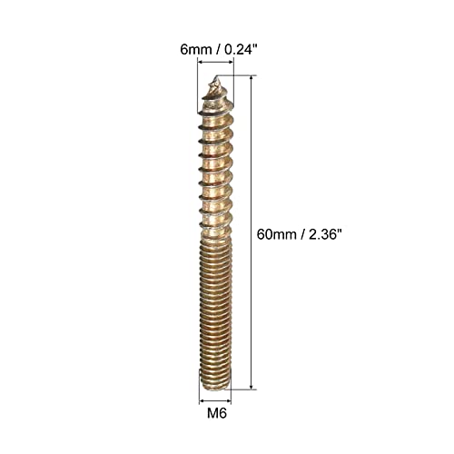 Image of uxcell M6x60mm Hanger Bolts, 120pcs Double Ended Thread Dowel Screws for Wood Furniture Connecting