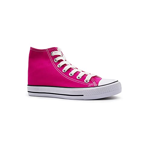 Baskets montantes en toile pour femme et fille - Décontractées - Lacets - Rétro - Plimsolls - Semelles plates - Chaussures de sport - Légères - Tendance - - fuchsia, 38 EU