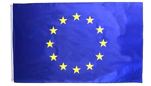 INQUARK 90 cm x 150 cm Fahne aus Polyester mit Messing Ösen | Sport Fanartikel Flagge Fußball WM EM Handballspiel | Deko Innenraum Garten Balkon (L-EU, 90 cm x 150 cm mit Gewicht ca. 75 g)