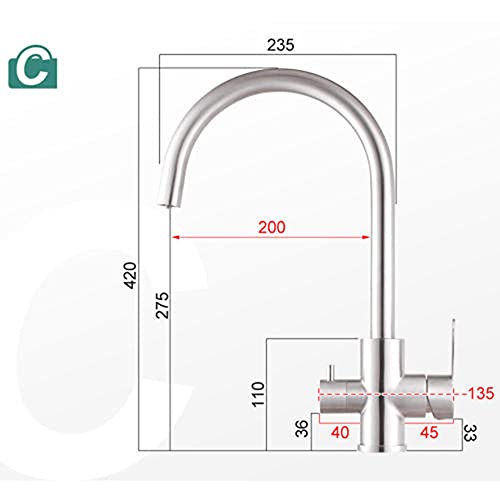 Robinet de cuisine 3 voies en acier inoxydable brossé design moderne
