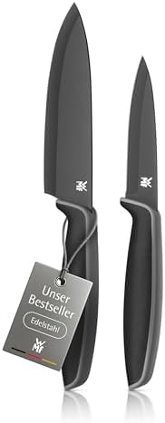 WMF Touch Messerset 2-teilig – scharfes Küchenmesser-Set aus Spezialklingenstahl, antihaftbeschichtet und ergonomisch geformt, mit Schutzhüllen, bestehend aus Kochmesser und Gemüse