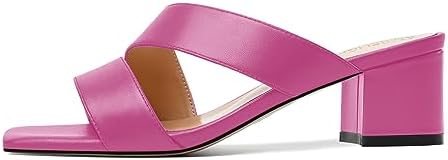 AMBELIGHT Women's 2 Inch Night Club Matte Slip On Square Toe Low Heel Dress Chunky Solid Sandals Magenta Size 9.5 - Sandalias de Mujer de Tacon Bajo | Image 1