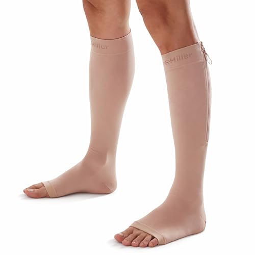 Image of Doc Miller Compression Socks with Zipper 15-20 mmHg for Women & Men | Open Toe, Knee High, Wide Calf, Circulation Support, Swelling, Travel, Work, Pregnancy, All-Day Wear, 1 Pair