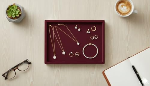 Image of Premium Velvet Jewellery Display & Beading Tray | 12 x 9 Inch Organizer Tray for Necklaces, Bracelets, Cosmetics & Craft Storage | Soft Velvet Finish, Durable &(Pack of 1) (Maroon Premium)