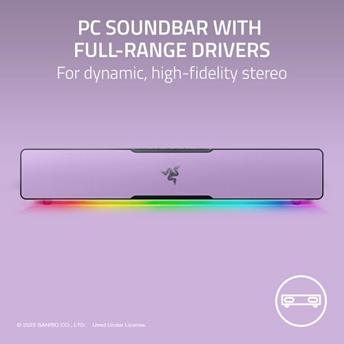 Image of Razer Leviathan V2 X: PC Soundbar - Compact Design - Chroma RGB - USB Type C Power and Audio Delivery - Bluetooth 5.0 - for PC, Laptop, Smartphones, Tablets & Nintendo Switch - Kuromi Edition