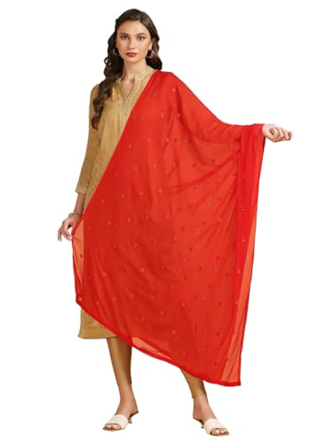 Image of DUPATTA BAZAAR Women's Embroidered Chiffon Dupatta with Delicate Sequins