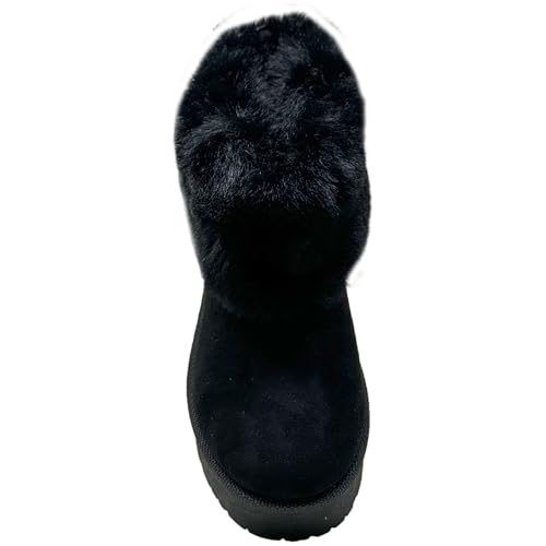 SOBEYO Women's Platform Booties Suede Fur Lining Pull On Cuff Ankle Boots3