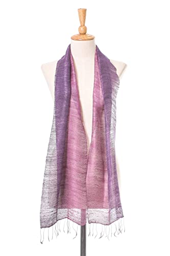 NOVICA Artisan Handmade Silk Scarf Pink Purple from Thailand Accessories Scarves Wrap Patterned Woven ' Bold Orchid'2