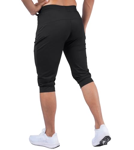 Fioboc 3/4 Joggers for Men with Zipper Pockets, Capri Pants Quick Dry Men's Sweatpants Drawcord Adjusts Workout Pants2