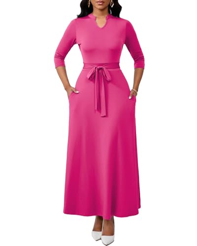Image of BubFee Maxi Dresses for Women Semi Formal Long Dress 3 /4 Sleeve Casual A-line Church Dresses with Pockets