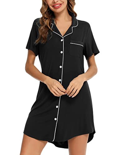 Pjmlifecoco Nightgowns for Women Button Down Sleepshirt Short Long Sleeve Nightshirt Pajamas Nightdress S-XXL4