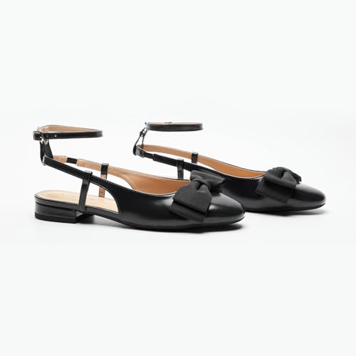 Image of C.Paravano Women's Slingback Dress Shoes | Sandals with Bows for Women| Casual Flat Shoes for Women | Almond Toe Slingback | Detachable Ankle Strap