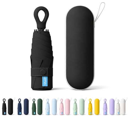 Image of Mini Umbrella with Case for Men & Women (Manual Open) Compact Travelling Pocket Umbrella, Polyester & UV Protect Fabric for Summer /Anti-Slip Handle- Use in Rain & Summer