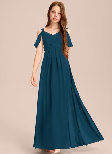 Junior Bridesmaid Dresses Off Shoulder Floor-Length Chiffon Flower Girl Dress for Teen Girls Party Pageant Gown2