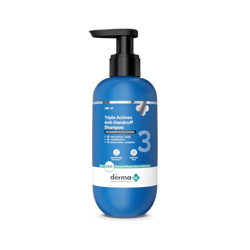Image of The Derma Co Triple Actives Anti-Dandruff Shampoo | Up To 100%* Dandruff Reduction | 2% Salicylic Acid + 1% Climbazole + 1% Piroctone Olamine & Menthol | ZPTO-Free | pH 5.5, Non-Drying & Sulphate-Free formula | Suitable for Men & Women | 200 ml