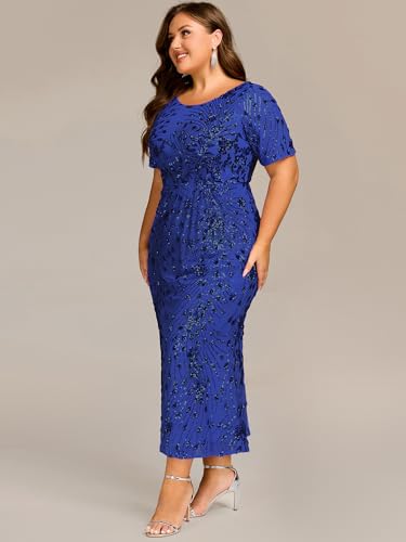 Image of Ever-Pretty Plus Women's Short Sleeves Bodycon Sequin Ball Gown Maxi Plus Size Formal Evening Dresses Vestidos De Fiesta