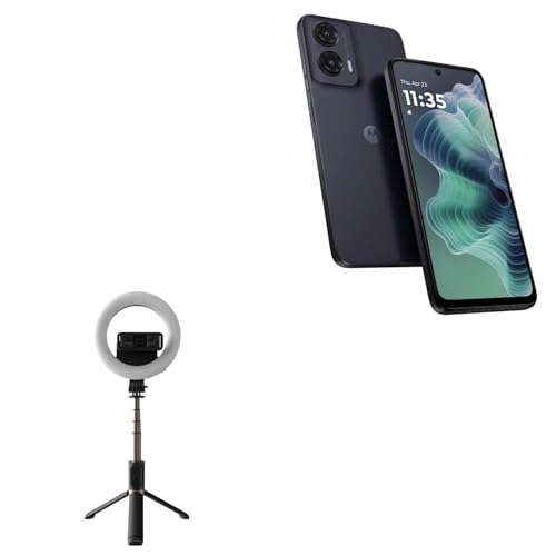 BoxWave Stand and Mount Compatible with Motorola Moto G35 - RingLight SelfiePod, Selfie Stick Extendable Arm with Ring Light - Jet Black