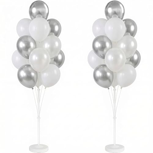 Image of Balloon Column Kit for Floor-Balloon Columns with Stand, Base and Pole,Balloon Tower Backdrop Decoration for Wedding, Baby Shower, Birthday Party, or Bachelorette Parties (Silver White)