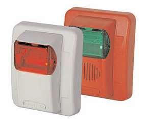 GECA24PWW Plain (NO Lettering), Wall Mount, (904-1328-002), 24 VDC, Amber Lens, Selectable Candela Strobe, Horn/Strobe, White FACEPLATE