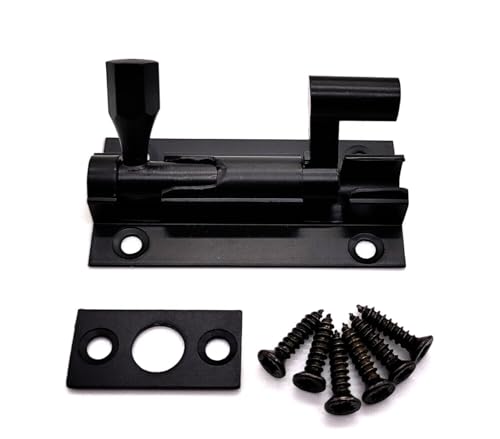 Door Bolts Polished Black Barrel Side Lock 50mm Naked Door Latch with Screws Tower Bolt Locks for Bedroom Bathroom Toilet Shed Gate Cupboards and Cabinets Pack of 1