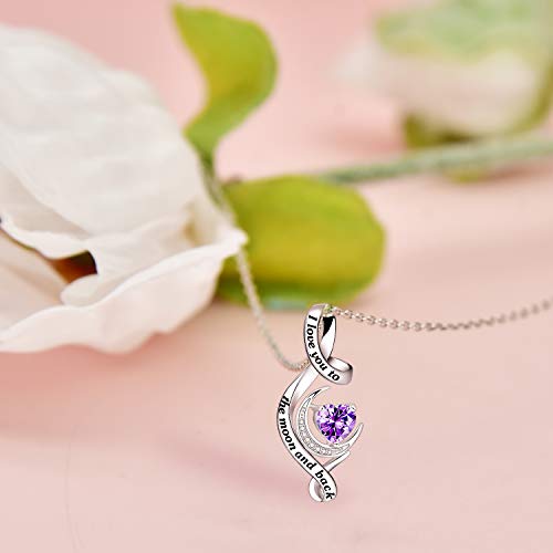 Distance I Love You to The Moon and Back Necklace 925 Sterling Silver Birthstone Necklace Birthday Valentines Day Gifts for Women Wife Mom Daughter4