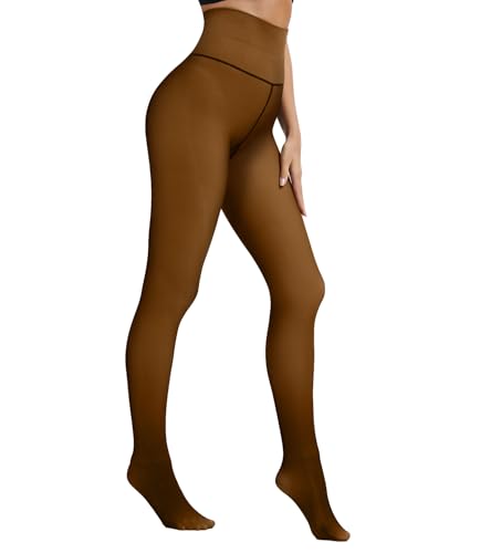 ciksob Fleece Lined Tights Women Winter Thermal Leggings Pantyhose Fake Translucent Hight Waist Thick Warm Sheer Stockings (Large, Fake Translucent Brown) - image 1