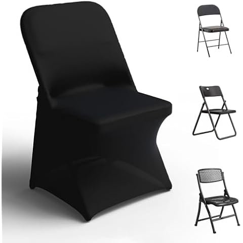 Trlyc Spandex Folding Chair Covers 2 Pcs Waterproof Dining Chair Covers Stretchy Slipcovers for Wedding Party Banquet Flat-Front Chair Covers (Black) Cover