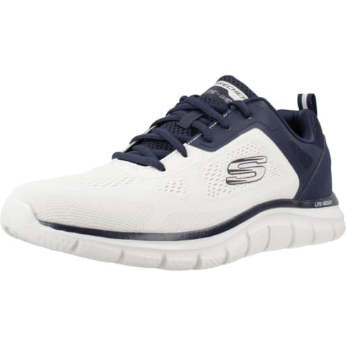 Image of Skechers Men's Track BROADER, Off White Engineered Mesh Pu Navy Trim, 8