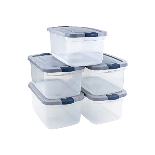 Rubbermaid Roughneck Clear 50 Qt/12 Gal Storage Containers, Pack of 5 with Latching Grey Lids...