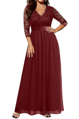 Image of Pinup Fashion Wedding Dresses for Bride Plus Size - Formal Evening Gown Wrap Neck Lace Chiffon Long Dress