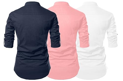 Image of FINIVO FASHION Combo of Men's Cotton Blend Solid Regular Fit Full Sleeve Straight Short Kurta Shirt, Casual and Formal Wear