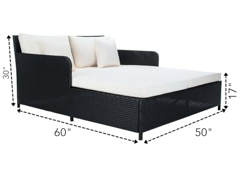 Image of BRISHI Outdoor /Pool Side /Garden /Balcony /Porch /Backyard /Terrace /Patio /Beach /Rectangular Sofa Sunbed Wicker and Rattan Daybed (Black /White)